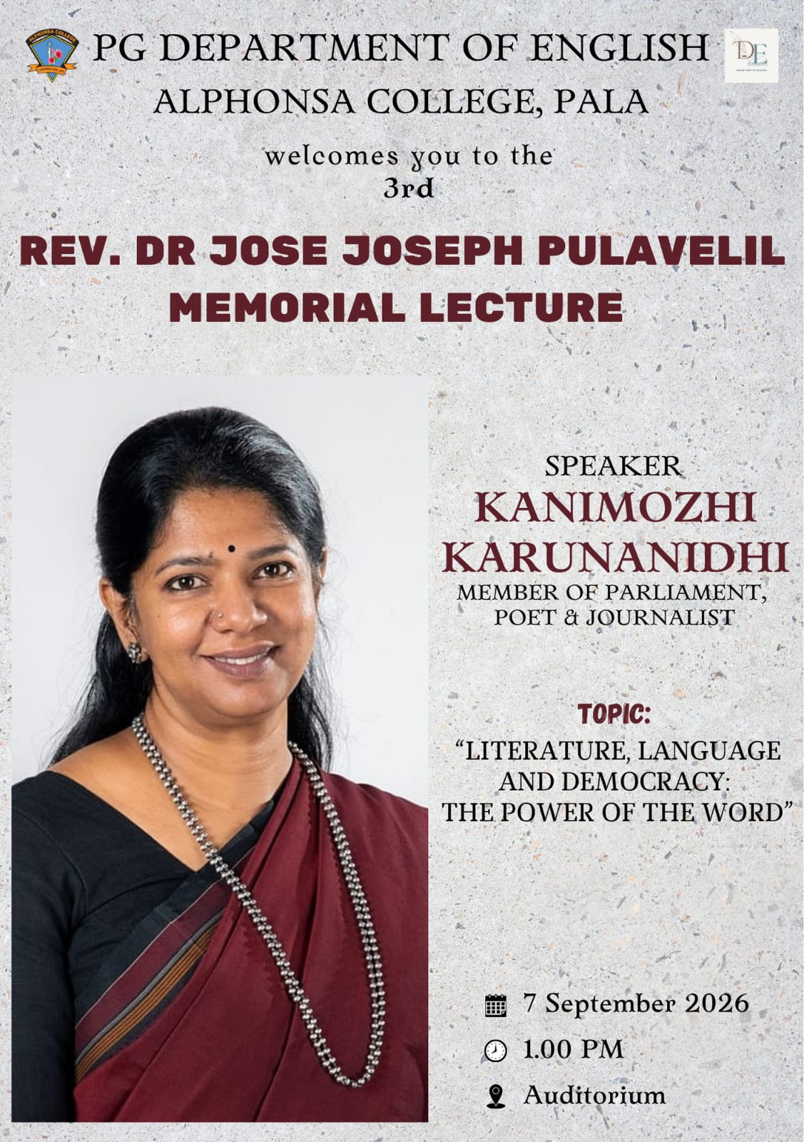Unity is the Strength of the Nation”: MP Kanimozhi Karunanidhi Delivers the 3rd Rev. Dr. Jose Joseph Pulavelil Memorial Lecture